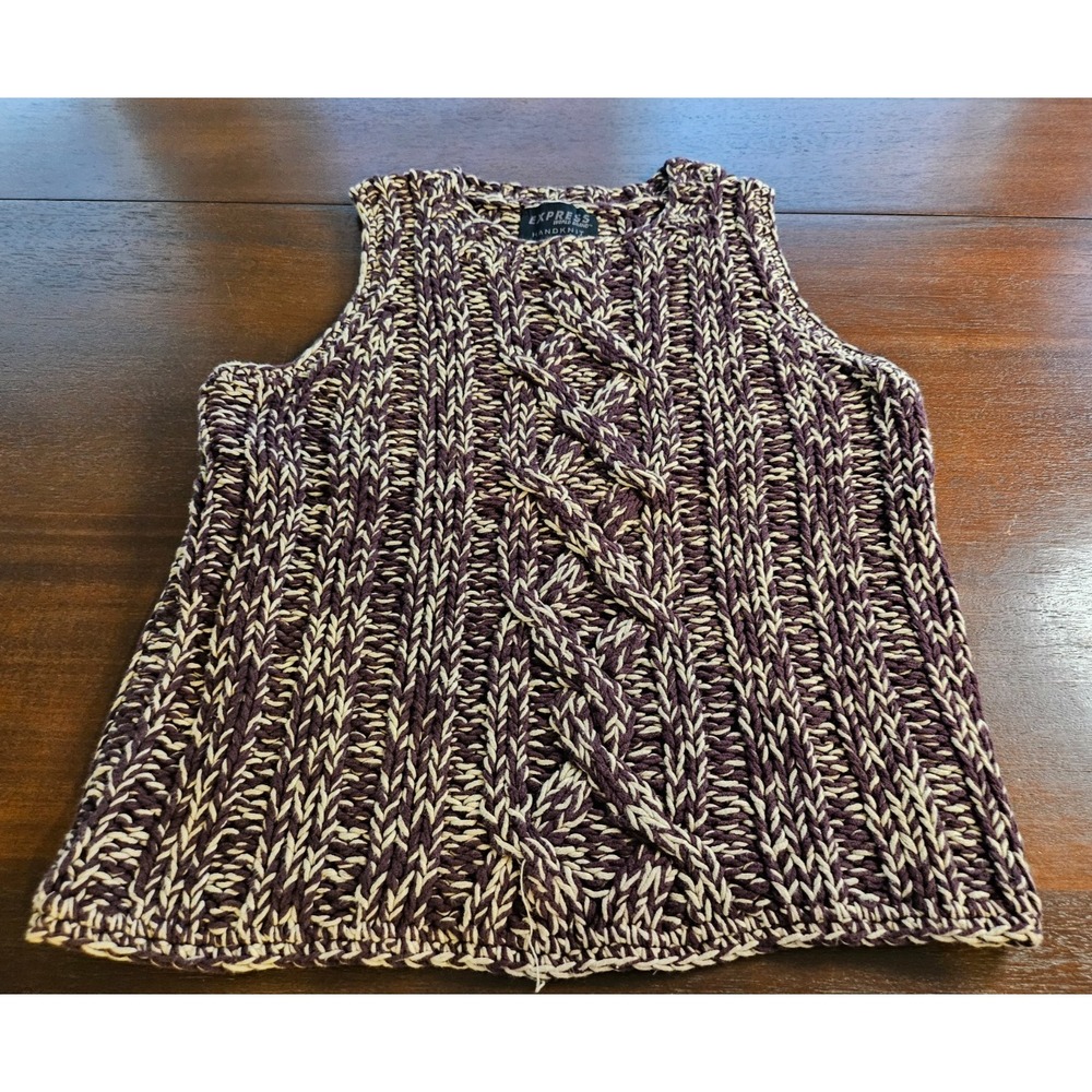 Y2K Express Hand Knit Chunky Sweater Vintage Brown Sleeveless Large